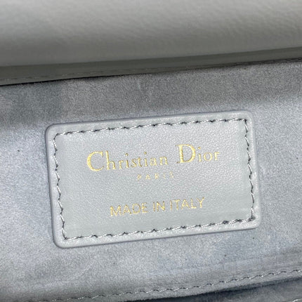 DIOR 25S SMALL LADY D‑JOY BAG 22 IN SHIRT BLUE CALFSKIN GOLD HARDWARE