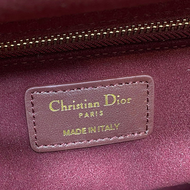 DIOR 25S MEDIUM LADY BAG 24 IN BURGUNDY CALFSKIN GOLD HARDWARE