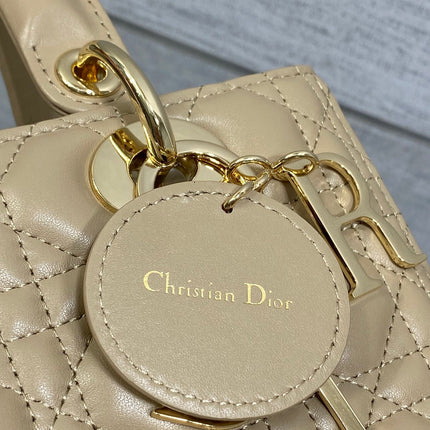 DIOR 25S MEDIUM LADY BAG 24 IN POWDER BEIGE CALFSKIN GOLD HARDWARE