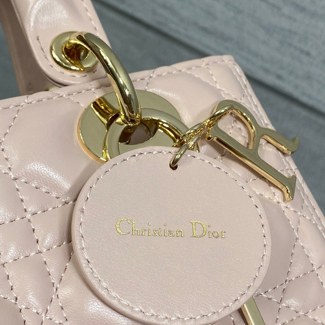 DIOR 25S MEDIUM LADY BAG 24 IN PINK CALFSKIN GOLD HARDWARE