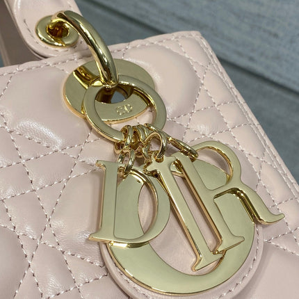 DIOR 25S MEDIUM LADY BAG 24 IN PINK CALFSKIN GOLD HARDWARE