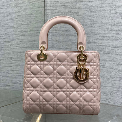 DIOR 25S MEDIUM LADY BAG 24 IN PINK CALFSKIN GOLD HARDWARE