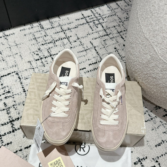 SOUL STAR SNEAKERS IN PINK SUEDE WHITE HEEL TAB