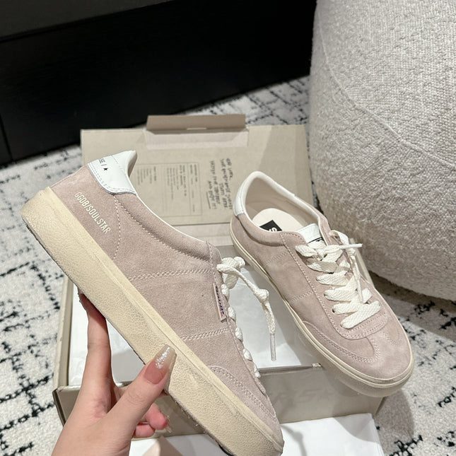 SOUL STAR SNEAKERS IN PINK SUEDE WHITE HEEL TAB