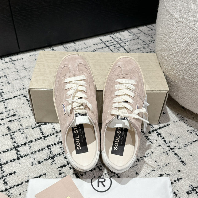 SOUL STAR SNEAKERS IN PINK SUEDE WHITE HEEL TAB