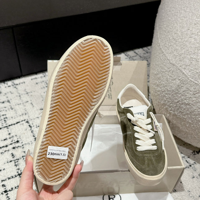 SOUL STAR SNEAKERS IN KELP GREEN SUEDE WHITE HEEL TAB
