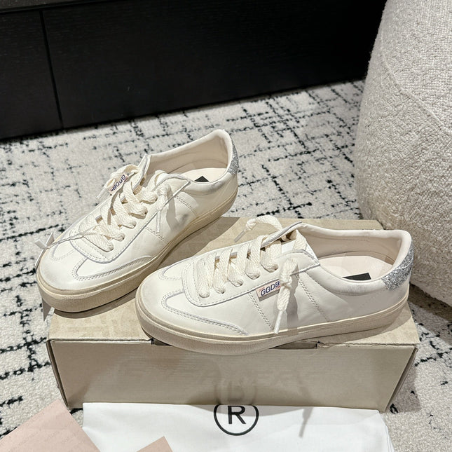 SOUL STAR SNEAKERS IN WHITE CALFSKIN SILVER GLITTER HEEL TAB