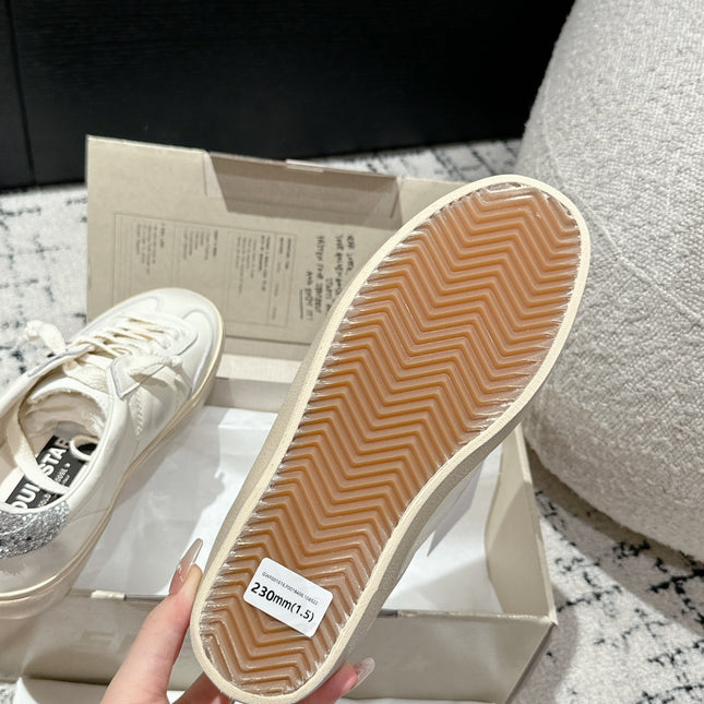 SOUL STAR SNEAKERS IN WHITE CALFSKIN SILVER GLITTER HEEL TAB