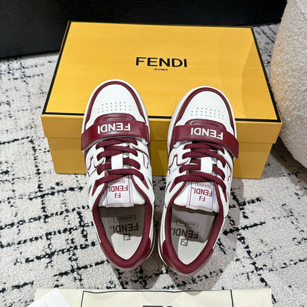 FENDI MATCH LOW-TOPS IN BURGUNDY RED MIX WHITE CALFSKIN