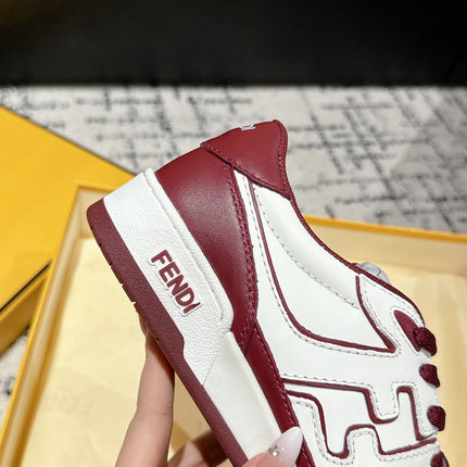 FENDI MATCH LOW-TOPS IN BURGUNDY RED MIX WHITE CALFSKIN