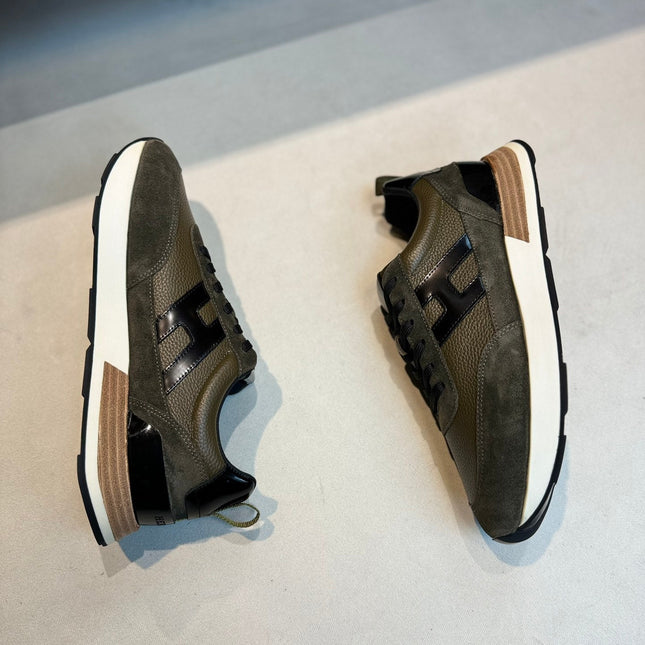 HM INTERACTIVE LACE-UP SNEAKER OLIVE CALFSKIN