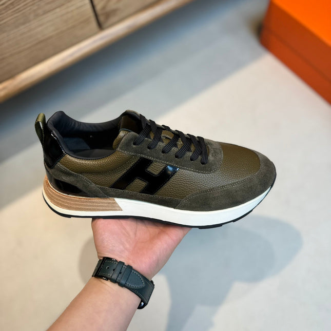 HM INTERACTIVE LACE-UP SNEAKER OLIVE CALFSKIN