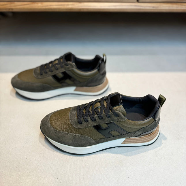 HM INTERACTIVE LACE-UP SNEAKER OLIVE CALFSKIN