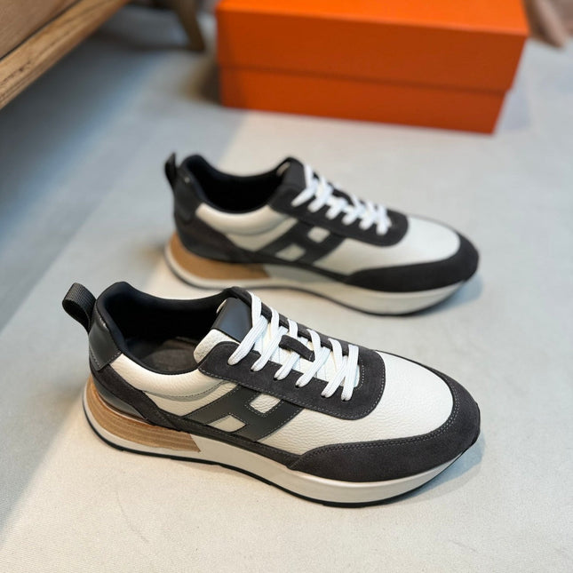 HM INTERACTIVE LACE-UP SNEAKER GRAY AND WHITE CALFSKIN