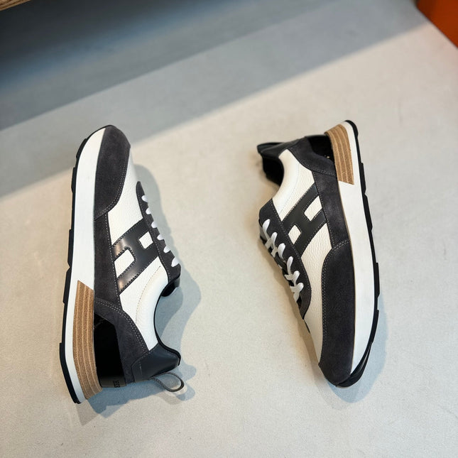 HM INTERACTIVE LACE-UP SNEAKER GRAY AND WHITE CALFSKIN