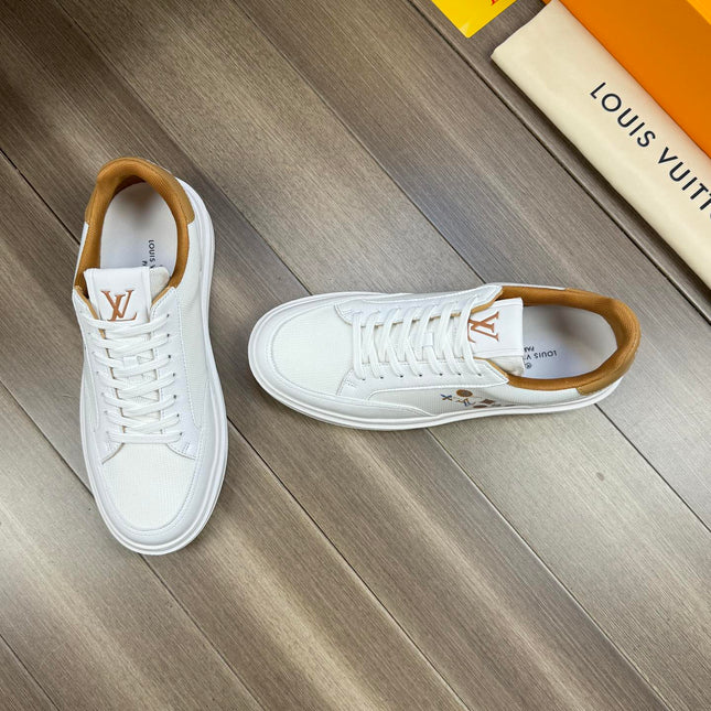 LV TRAINER SNEAKER WHITE MIX COPPER BROWN CALFSKIN AND BREATHABLE FABRIC