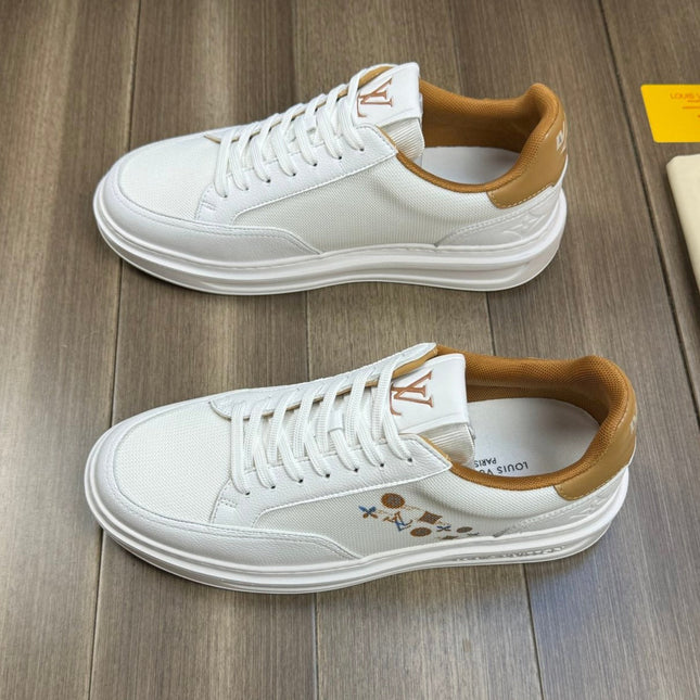 LV TRAINER SNEAKER WHITE MIX COPPER BROWN CALFSKIN AND BREATHABLE FABRIC