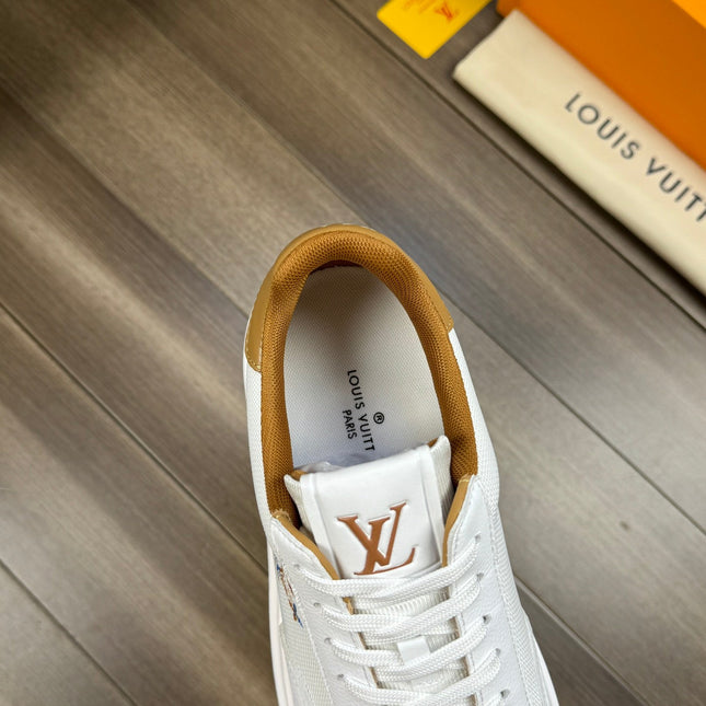 LV TRAINER SNEAKER WHITE MIX COPPER BROWN CALFSKIN AND BREATHABLE FABRIC