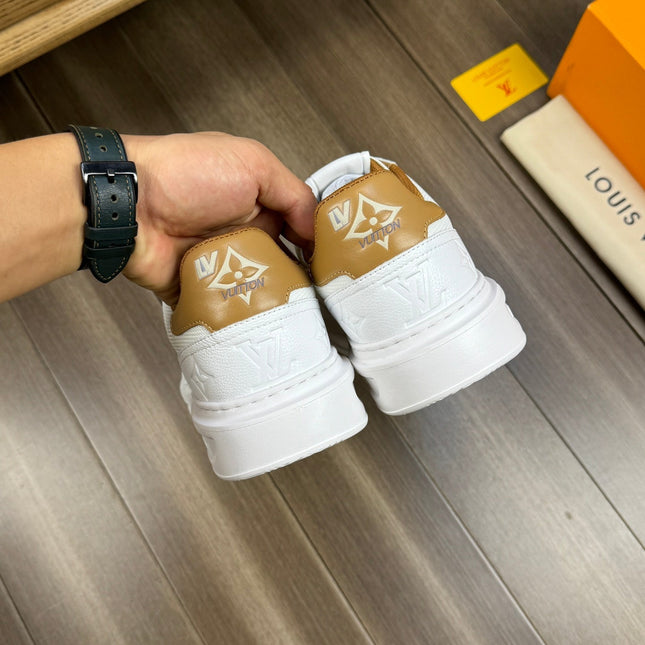LV TRAINER SNEAKER WHITE MIX COPPER BROWN CALFSKIN AND BREATHABLE FABRIC
