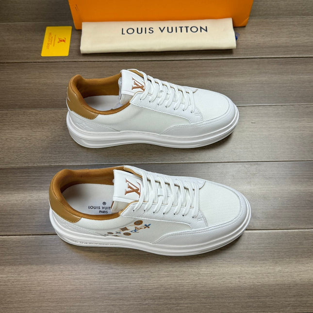 LV TRAINER SNEAKER WHITE MIX COPPER BROWN CALFSKIN AND BREATHABLE FABRIC