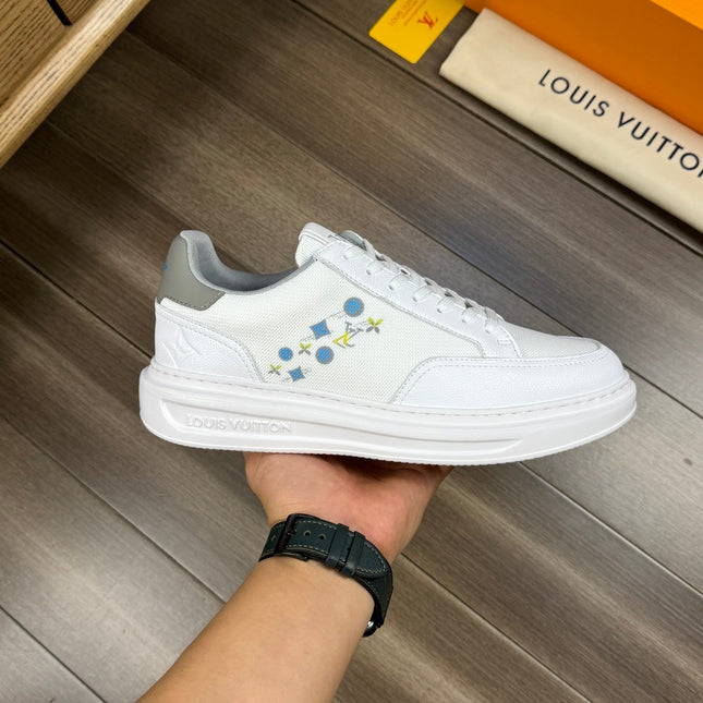 LV TRAINER SNEAKER WHITE MIX GREY CALFSKIN AND BREATHABLE FABRIC