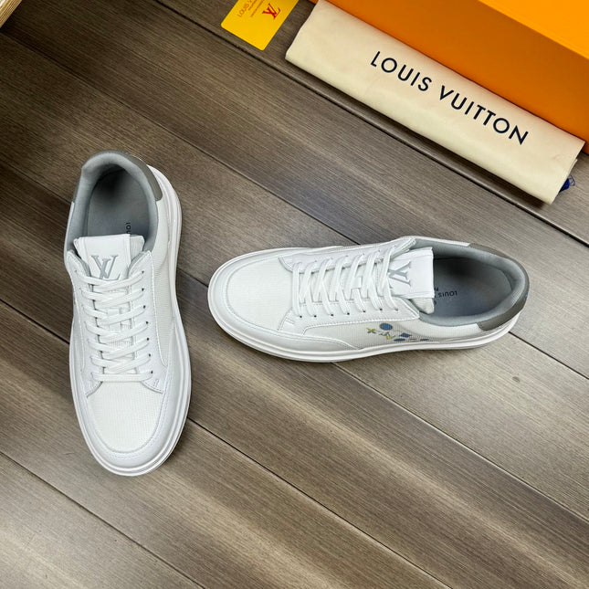 LV TRAINER SNEAKER WHITE MIX GREY CALFSKIN AND BREATHABLE FABRIC