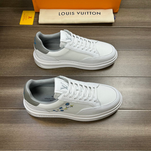 LV TRAINER SNEAKER WHITE MIX GREY CALFSKIN AND BREATHABLE FABRIC