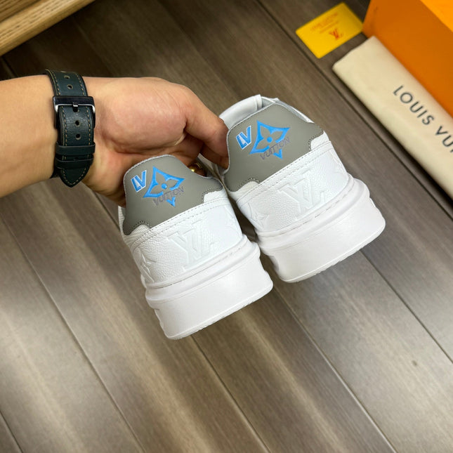 LV TRAINER SNEAKER WHITE MIX GREY CALFSKIN AND BREATHABLE FABRIC