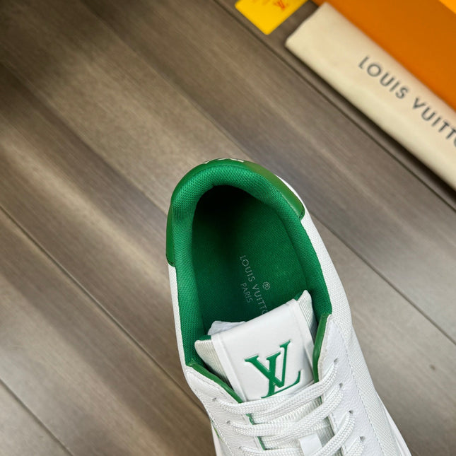 LV TRAINER SNEAKER WHITE MIX GREEN CALFSKIN AND BREATHABLE FABRIC