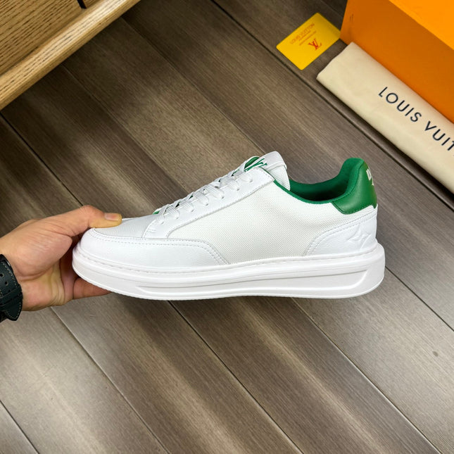 LV TRAINER SNEAKER WHITE MIX GREEN CALFSKIN AND BREATHABLE FABRIC