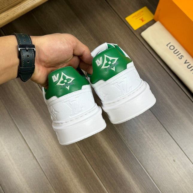 LV TRAINER SNEAKER WHITE MIX GREEN CALFSKIN AND BREATHABLE FABRIC