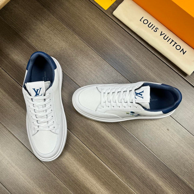 LV TRAINER SNEAKER WHITE MIX NAVY BLUE CALFSKIN AND BREATHABLE FABRIC