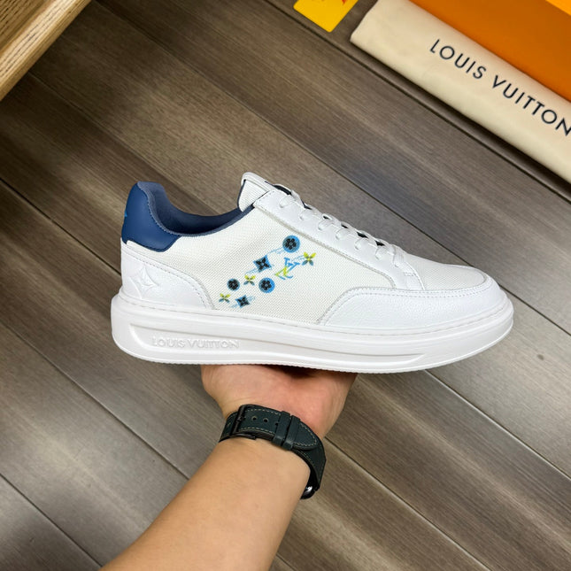 LV TRAINER SNEAKER WHITE MIX NAVY BLUE CALFSKIN AND BREATHABLE FABRIC