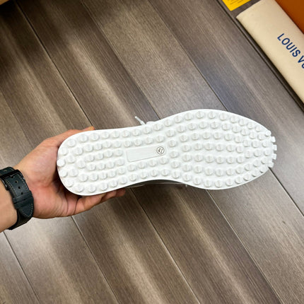 SNEAKERS IN WHITE MESH BREATHABLE FABRIC AND BLUE MIX ORANGE CALFSKIN