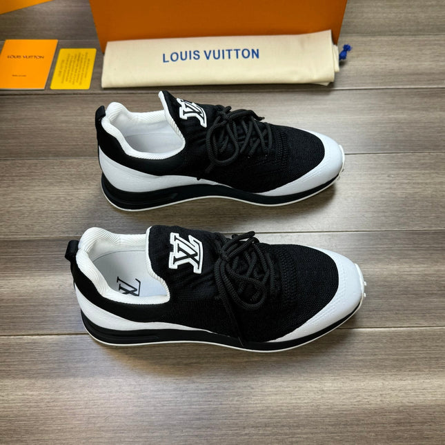 LV SNEAKERS IN BLACK MESH BREATHABLE FABRIC AND WHITE CALFSKIN