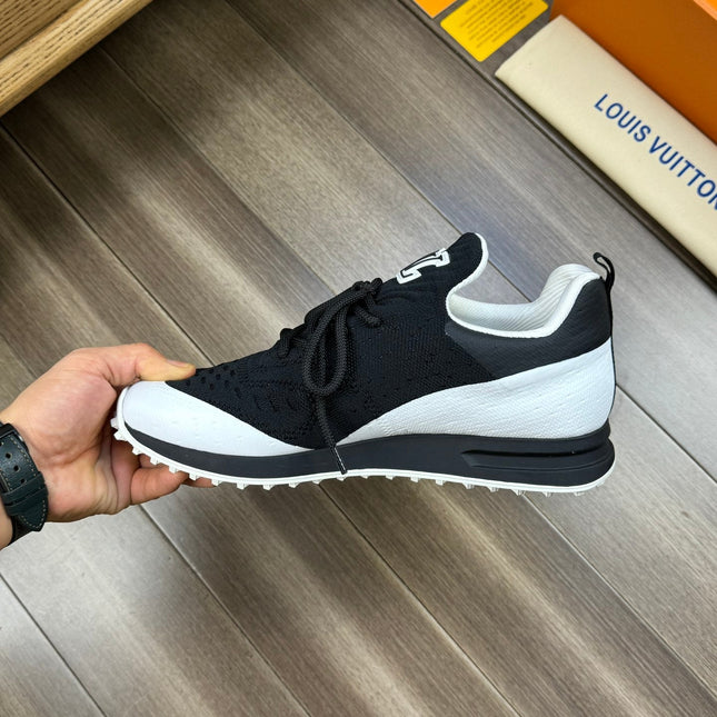 LV SNEAKERS IN BLACK MESH BREATHABLE FABRIC AND WHITE CALFSKIN