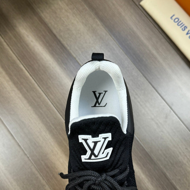 LV SNEAKERS IN BLACK MESH BREATHABLE FABRIC AND WHITE CALFSKIN