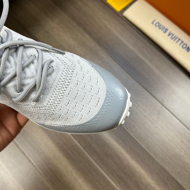 LV SNEAKERS IN GREY MESH BREATHABLE FABRIC AND  CALFSKIN