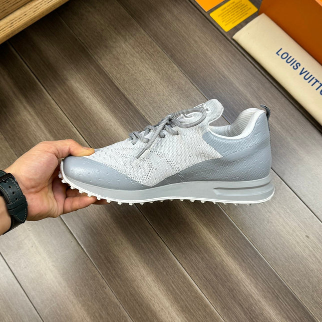 LV SNEAKERS IN GREY MESH BREATHABLE FABRIC AND  CALFSKIN