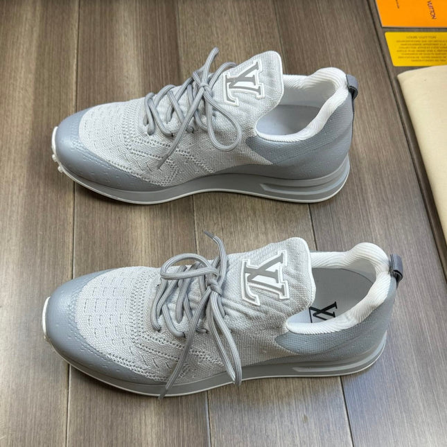 LV SNEAKERS IN GREY MESH BREATHABLE FABRIC AND  CALFSKIN