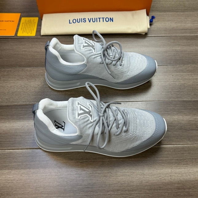 LV SNEAKERS IN GREY MESH BREATHABLE FABRIC AND  CALFSKIN
