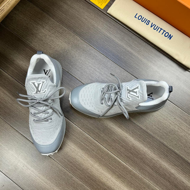 LV SNEAKERS IN GREY MESH BREATHABLE FABRIC AND  CALFSKIN