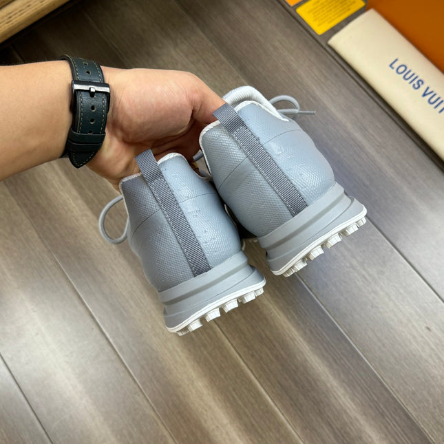 LV SNEAKERS IN GREY MESH BREATHABLE FABRIC AND  CALFSKIN