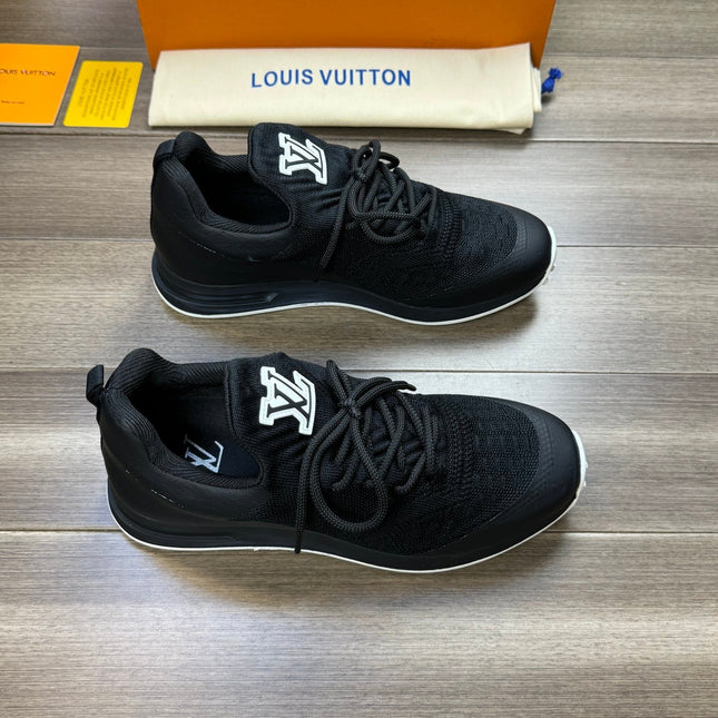 LV SNEAKERS IN BLACK MESH BREATHABLE FABRIC AND  CALFSKIN