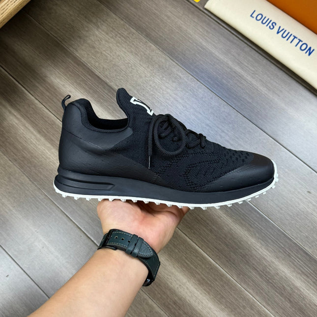 LV SNEAKERS IN BLACK MESH BREATHABLE FABRIC AND  CALFSKIN