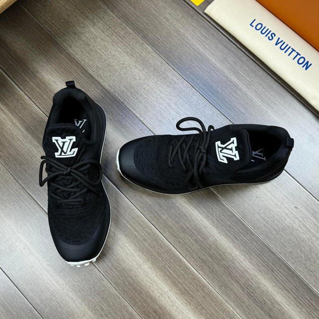 LV SNEAKERS IN BLACK MESH BREATHABLE FABRIC AND  CALFSKIN