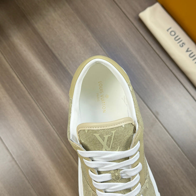 LV TRAINER SNEAKER IN YELLOW OLIVE MONOGRAM DENIM