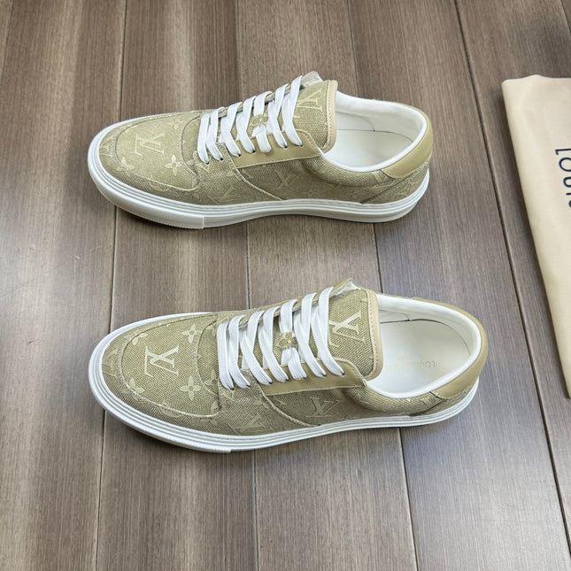 LV TRAINER SNEAKER IN YELLOW OLIVE MONOGRAM DENIM