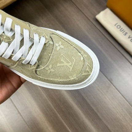 LV TRAINER SNEAKER IN YELLOW OLIVE MONOGRAM DENIM