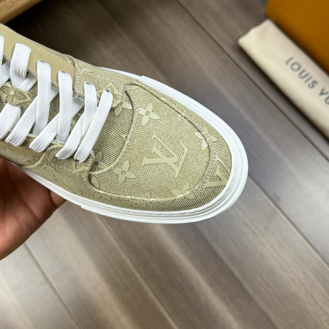 LV TRAINER SNEAKER IN YELLOW OLIVE MONOGRAM DENIM
